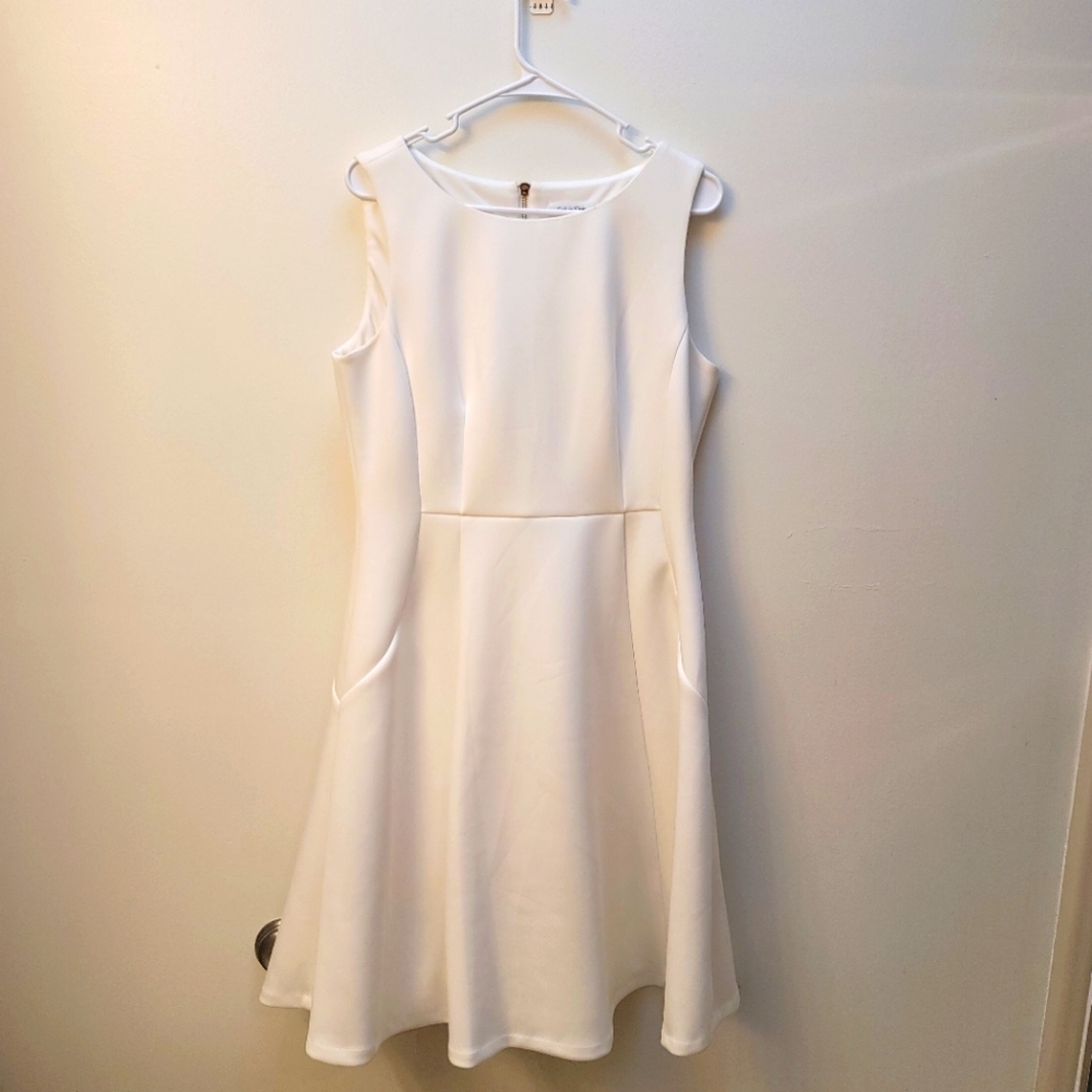 Calvin Klein Scuba Fit & Flare Mid Length Dress l Size 12 l Off White l NWOT